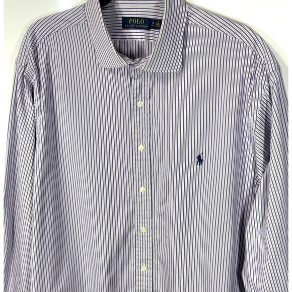 Ralph Lauren Button Up Collared Shirt Purple Stripe Casual Preppy Men L18(34/35) - Picture 1 of 9